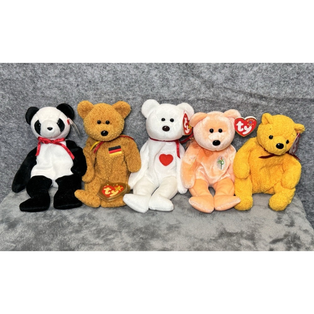 Ty Beanie Babies Lot 5 Bears - Germania Valentino Poopsie Dearest Fortune w/Tags